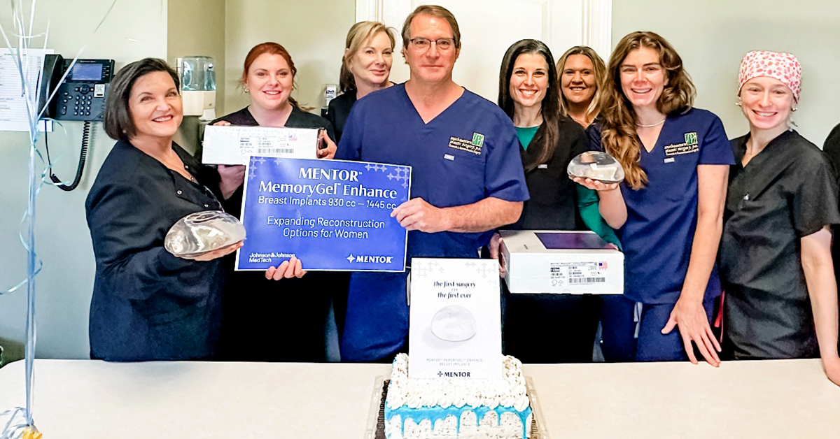Dr. Ben Kirbo celebrating his first surgery using Mentor MemoryGel Enhanced breast implants