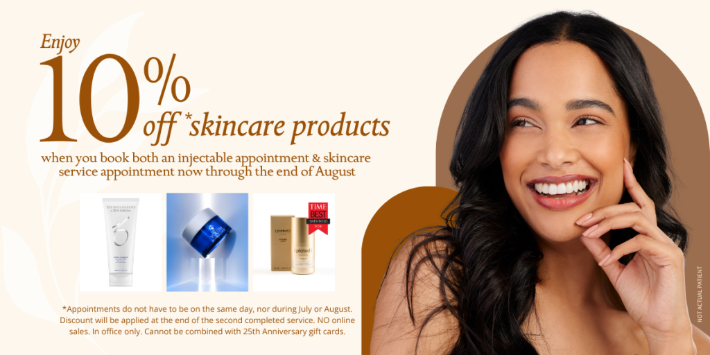 Southeastern Plastic Surgery SPA July-August 2025 special: 10% off skincare products when you book both an injectable appointment and skincare service appointment (valid until August 31, 2025)